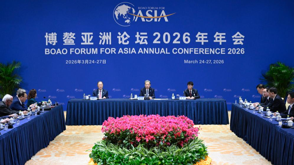 Zhao Leji, chairman of the National People's Congress (NPC) Standing Committee, meets with members of the Board of Directors and senior advisors of the Boao Forum for Asia (BFA) in Boao, Hainan Province, China, March 25, 2026. /Xinhua